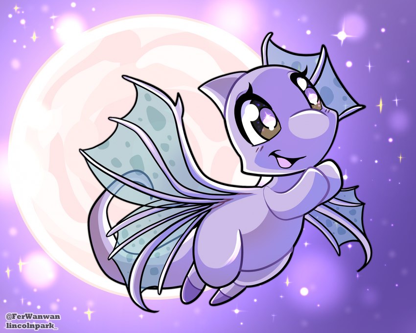 anthro biped blush blush_lines chibi detailed_background eyelashes feet female female_anthro full_moon glistening glistening_eyes grey_eyes membrane_(anatomy) membranous_wings moon night open_mouth open_smile outside pupils purple_body purple_skin purple_sky semi-anthro sky smile solo sparkles spotted_wings star starry_sky tail teal_wings translucent translucent_wings white_pupils wings ferwanwan mythology neopets dragon faerie_neopet mythological_creature mythological_scalie neopet_(species) scalie shoyru 2024 cel_shading digital_drawing_(artwork) digital_media_(artwork) hi_res pastel_theme purple_theme shaded watermark