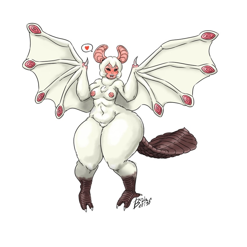 anthro bat_ears bat_wings blush female fur heart_symbol humanoid_face membrane_(anatomy) membranous_wings monster_girl_(genre) navel nipples pink_body pink_skin simple_background solo tail thick_thighs white_background white_body white_fur white_wings wide_hips wings bendacriss capcom european_mythology monster_hunter mythology dragon flying_wyvern mythological_creature mythological_scalie paolumu scalie western_dragon wyvern 1:1 absurd_res artist_name hi_res signature