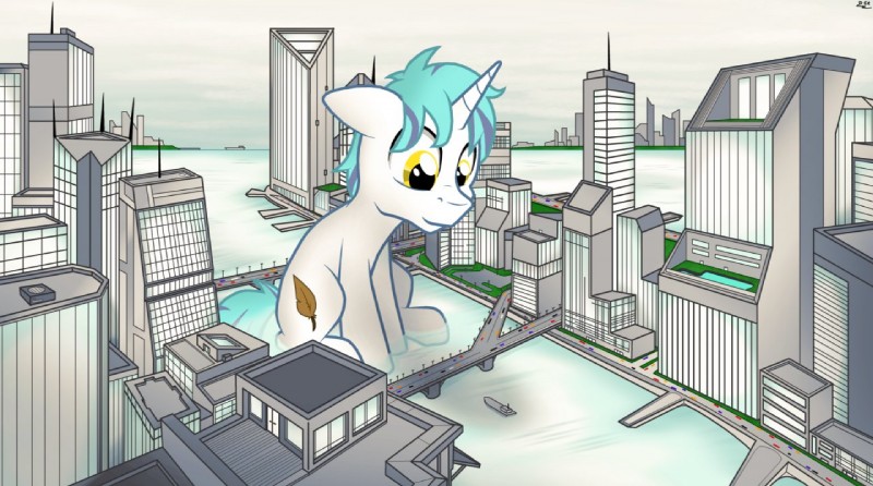 boat bridge building car city cutie_mark feral horn impending_doom looming macro male solo vehicle watercraft yellow_eyes fandroit hasbro my_little_pony mythology snap_feather equid equine horse mammal mythological_creature mythological_equine pony unicorn 2014