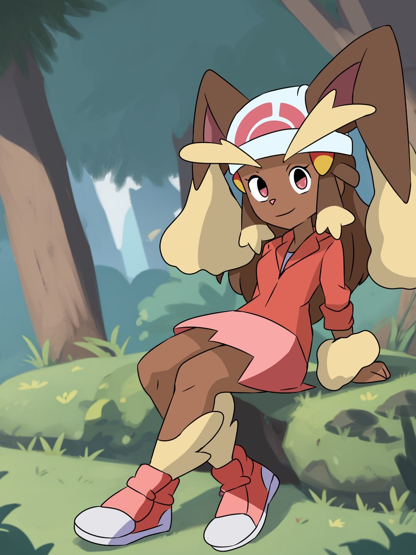 alternate_species anthro beanie big_ears clothing female furrification hat headgear headwear sitting solo aokushan nintendo pokemon dawn_(pokemon) generation_4_pokemon lopunny pokemon_(species) 3:4 hi_res