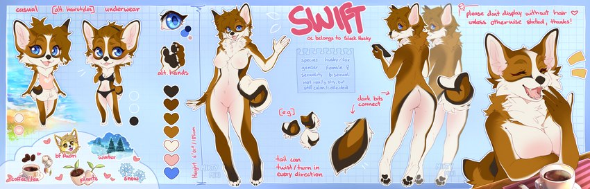 anthro clothed clothing female nude solo text mikty_miki swift_(sleekhusky) canid canine canis domestic_dog fox husky mammal nordic_sled_dog spitz absurd_res english_text hi_res model_sheet