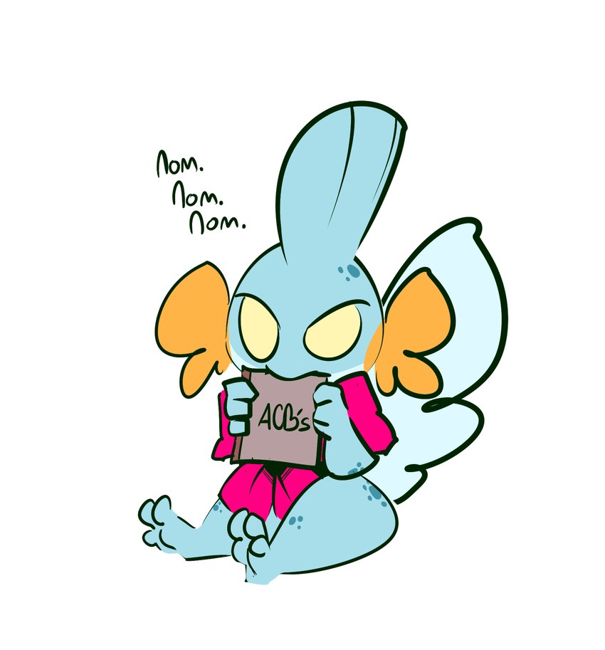 accessory anthro baby bite blue_body book bow_(feature) bow_accessory bow_ribbon cheek_fins feet female fin freckles simple_background sitting solo tail tail_fin toes young young_female 1upgobbo nintendo pokemon noh_(1upgobbo) generation_3_pokemon mudkip pokemon_(species) hi_res