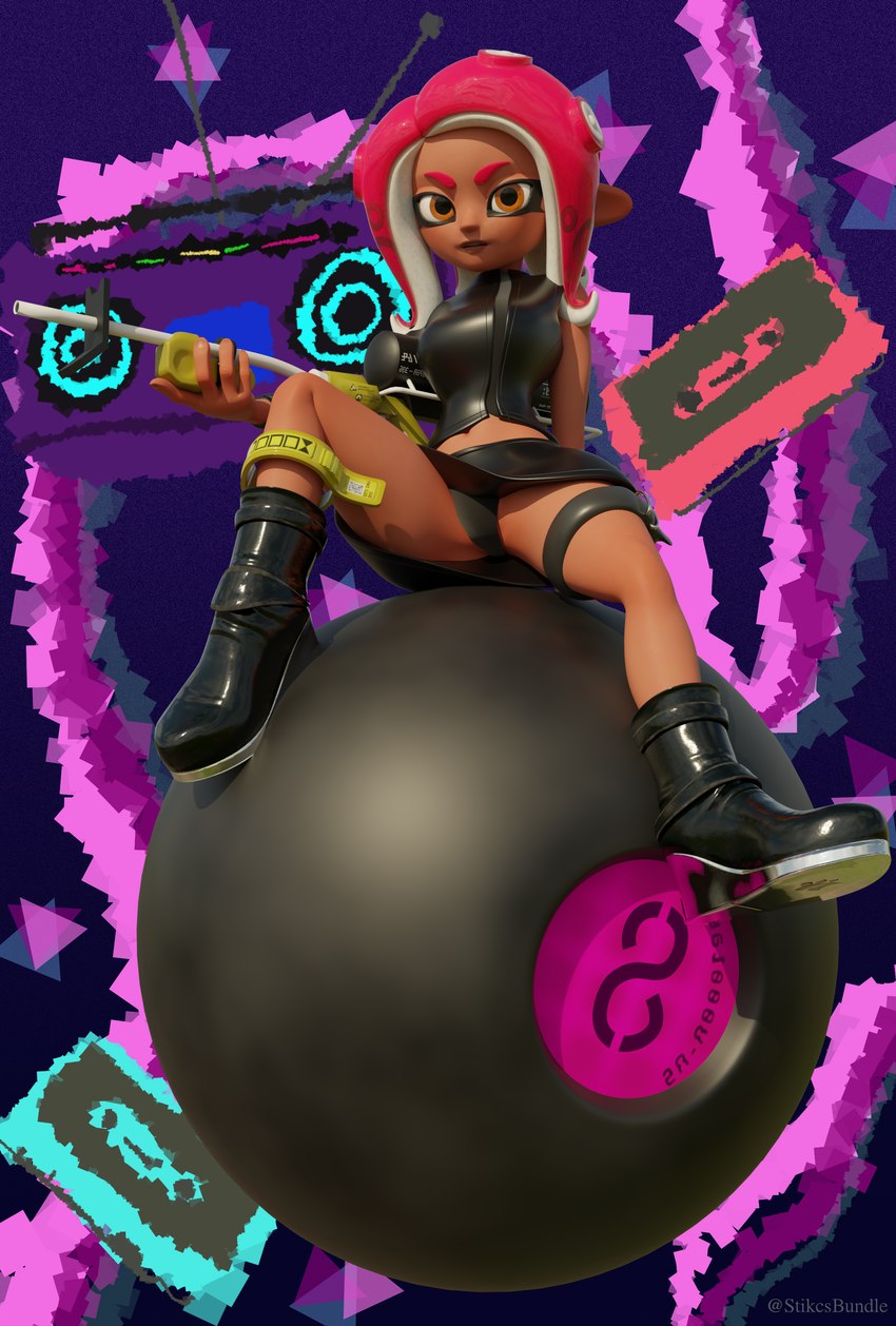 8_ball asymmetrical_clothing ball billiard_ball black_clothing bottomwear clothed clothing crop_top dark_body dark_skin female footwear gun hair latex legwear looking_at_viewer midriff orange_eyes panties pink_hair pseudo_hair ranged_weapon shirt shoes skirt solo spread_legs spreading tentacle_hair tentacles topwear underwear upskirt weapon wedge_(footwear) stikcs nintendo splatoon agent_8_(splatoon) animal_humanoid cephalopod cephalopod_humanoid coleoid humanoid marine marine_humanoid mollusk mollusk_humanoid octarian octoling octopodiform octopus octopus_humanoid 3d_(artwork) absurd_res digital_media_(artwork) hi_res