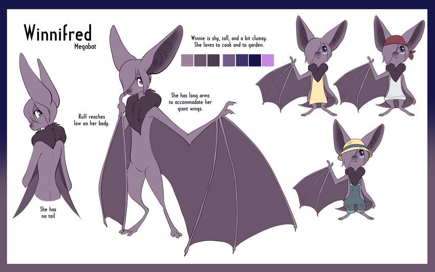 anthro female fur grey_body grey_fur hair looking_at_viewer membrane_(anatomy) membranous_wings simple_background solo text wings pixel-prism tamberlane_(comic) winnie_(tamberlane) bat mammal megabat absurd_res digital_media_(artwork) english_text hi_res model_sheet