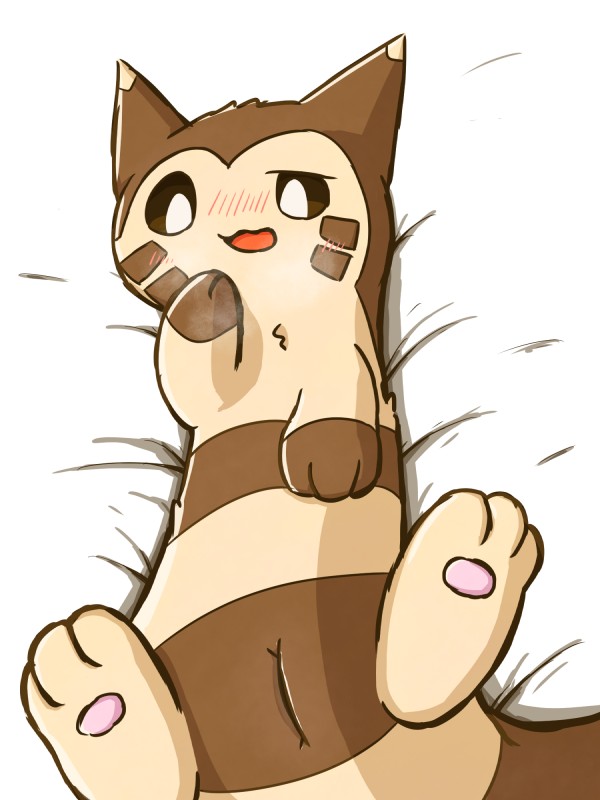 3_toes blush brown_body brown_fur feet female feral fur genitals lying markings open_mouth pawpads paws pink_pawpads presenting presenting_pussy pussy solo stripes tan_body tan_fur toes rokesys nintendo pokemon furret generation_2_pokemon mammal mustelid pokemon_(species) 3:4 hi_res