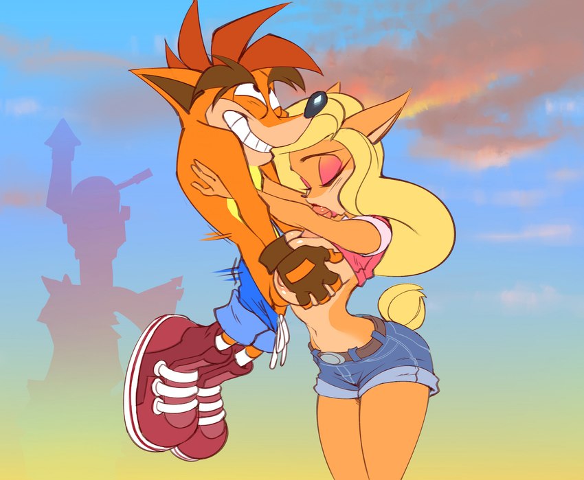 between_breasts big_breasts breast_play breasts canon_couple duo female fondling fur grin male male/female nipples oral sex smile titfuck sif activision crash_bandicoot_(series) crash_bandicoot tawna_bandicoot bandicoot mammal marsupial