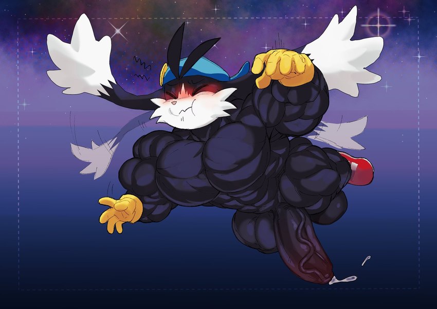 abs anthro big_chest big_muscles big_penis bodily_fluids clothing genital_fluids genitals gloves half_naked handwear hat headgear headwear huge_muscles hyper hyper_muscles male muscular nude penis precum solo thick_thighs crimsonrabbit bandai_namco klonoa_(series) klonoa domestic_cat felid feline felis mammal hi_res