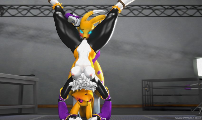 anthro bdsm bodily_fluids bondage bound duo ejaculation female female/female genital_fluids oral pussy_ejaculation studio_lights truss vaginal_fluids nocturnalfuzz bandai_namco digimon warfare_machine renamon_(kespr) warfare_renamon canid digimon_(species) mammal renamon 3d_(artwork) digital_media_(artwork) hi_res source_filmmaker_(artwork)