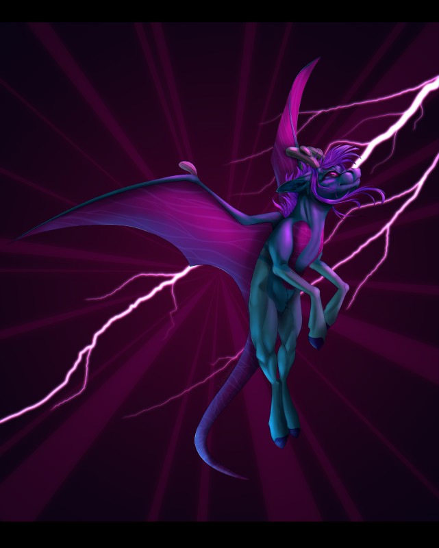 black_bars feral hair hooves horn membrane_(anatomy) membranous_wings purple_eyes purple_hair simple_background smile solo wings purplesplash1372 hybrid 2017 absurd_res digital_media_(artwork) hi_res