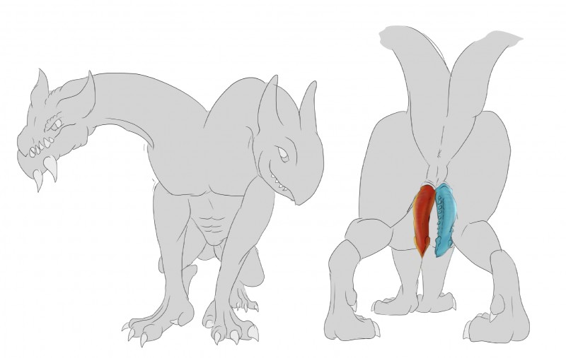 anus butt disproportionately_detailed_genitals feral genitals male penis presenting presenting_hindquarters solo tail araphre_(artist) dota mythology valve jakiro_the_twin_headed_dragon dragon mythological_creature mythological_scalie scalie hi_res selectively_detailed unfinished