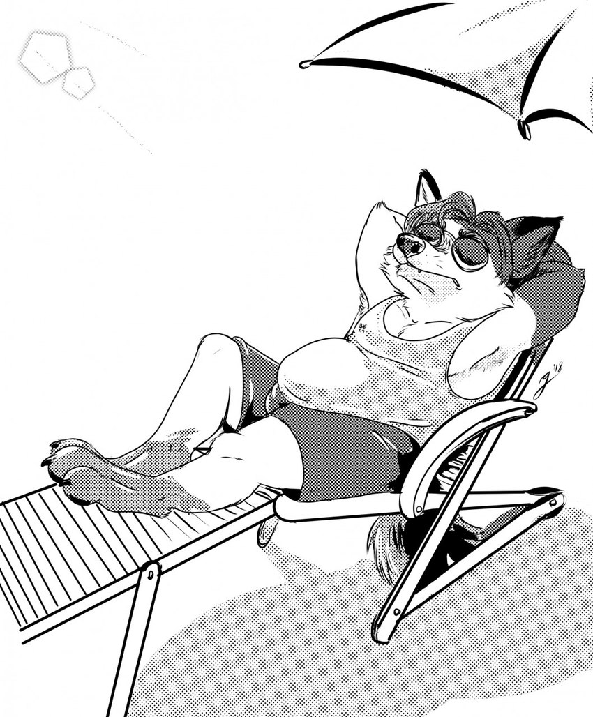 anthro belly bottomwear clothing eyewear male overweight overweight_male shirt shorts sitting solo sunglasses topwear gerardson disney zootopia gideon_grey canid canine fox mammal red_fox true_fox 2018 hi_res monochrome