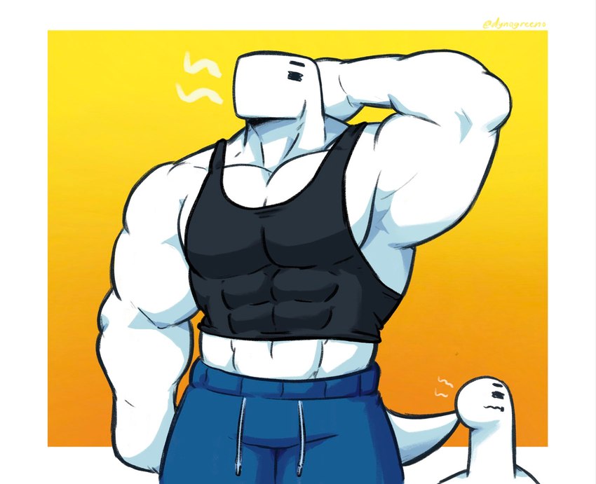 ambiguous_gender anthro black_clothing blue_clothing clothing dark_clothing duo male muscular muscular_anthro muscular_male shirt tail tank_top topwear dynogreeno dyno_(dynogreeno) largo_(dynogreeno) dinosaur prehistoric_species reptile scalie hi_res