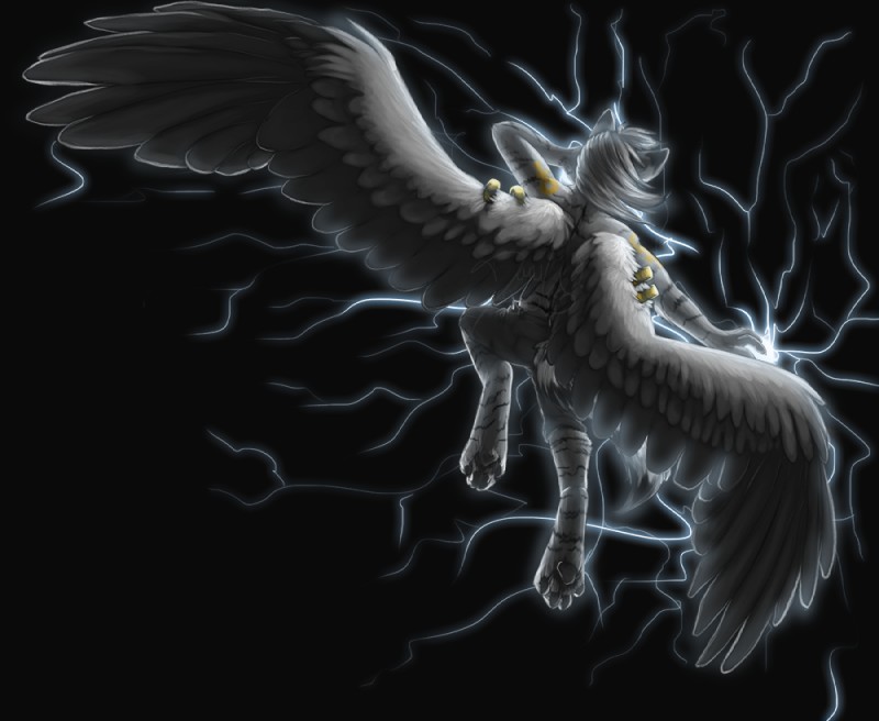 ambiguous_gender anthro electricity feathered_wings feathers lightning solo wings runicnature axel_(kiiroisenko) canid canine canis mammal wolf