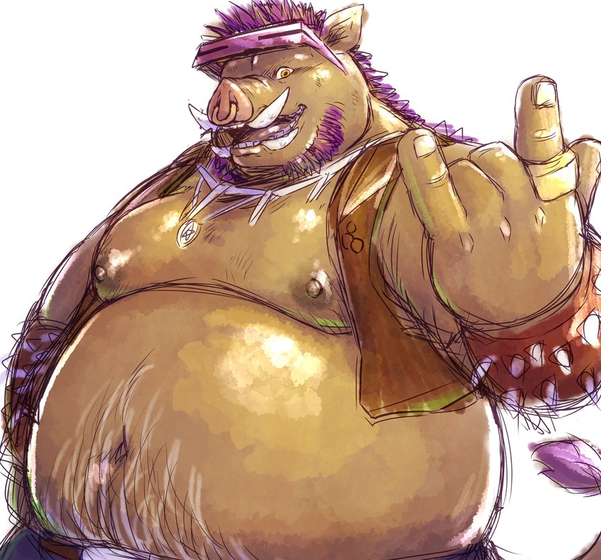 anthro belly big_belly facial_piercing humanoid_hands kemono male moobs nipples nose_piercing nose_ring overweight overweight_male piercing ring_piercing simple_background solo chiro_(artist) teenage_mutant_ninja_turtles teenage_mutant_ninja_turtles_(2014) bebop mammal suid suine sus_(pig) wild_boar 2022 absurd_res hi_res