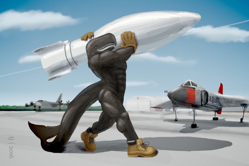 abs air_base airfield avro_arrow biceps boots carrying_another clothing cloud contrail day flukes footwear forest gloves grin handwear hangar missile muscular nude pecs plant shoes sky smile solo strength super_strength superpowers tree tu-95 walking tjloog spermy_(creideiki) cetacean mammal marine physeteroid sperm_whale toothed_whale whale 2016 3:2 absurd_res hi_res