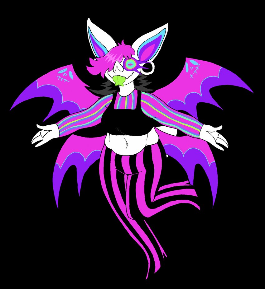 4_wings anthro bat_wings belly belly_shirt black_hair bottomwear clothing ear_piercing eyelashes female forked_tongue fur gauged_ear green_tongue hair hair_over_eye half_top membrane_(anatomy) membranous_wings multi_wing multicolored_eyes neon_pink pants pattern_bottomwear pattern_clothing pattern_pants pattern_shirt pattern_topwear piercing pink_hair pointed_nose purple_eyelashes rainbow_eyes shirt short_tail solo striped_bottomwear striped_clothing striped_pants striped_shirt striped_topwear stripes sweater tail tank_top tongue topwear white_body white_fur white_skin white_tail wings plentyofsoup sadie_(plentyofsoup) bat leaf-nosed_bat mammal microbat vampire vampire_bat yangochiropteran 2024 alpha_channel hi_res neon_colors