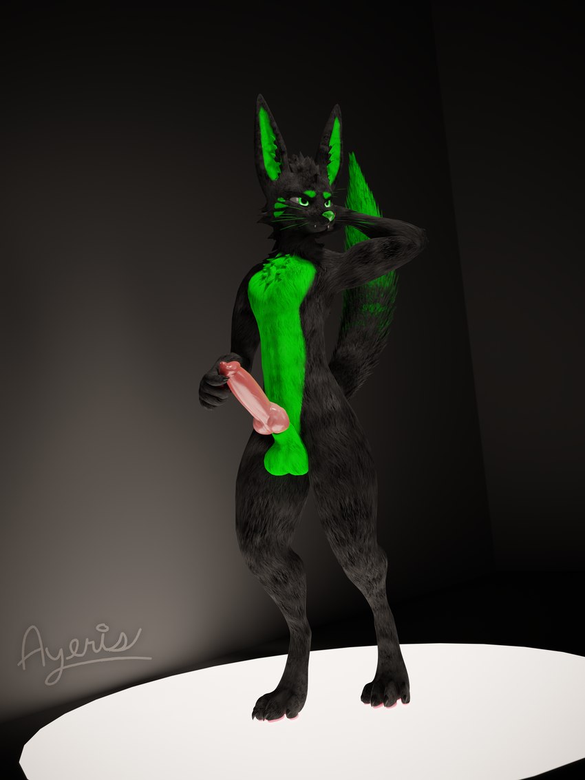 animal_genitalia balls belly big_balls big_butt big_knot big_penis black_body black_fur black_tail black_whiskers butt dipstick_tail dominant dominant_male fur fur_markings genitals green_balls green_belly green_body green_ears green_eyes green_fur green_nose green_sheath green_tail green_tail_tip green_whiskers hand_on_penis humanoid_hands knot male markings pawpads paws penis pose posing_for_picture sheath simple_background simple_markings solo standing tail tail_markings thick_thighs whiskers ayeris23 mythology wade_black canid canine canis mammal mythological_canine mythological_creature rexouium werecanid werecanine werecreature werewolf wolf 3:4 3d_(artwork) absurd_res digital_media_(artwork) hi_res pinup