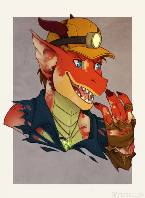 anthro armor hard_hat headgear helmet male solo spelunker transformation drpickelle european_mythology mythology dragon mythological_creature mythological_scalie scalie western_dragon 2016 hi_res