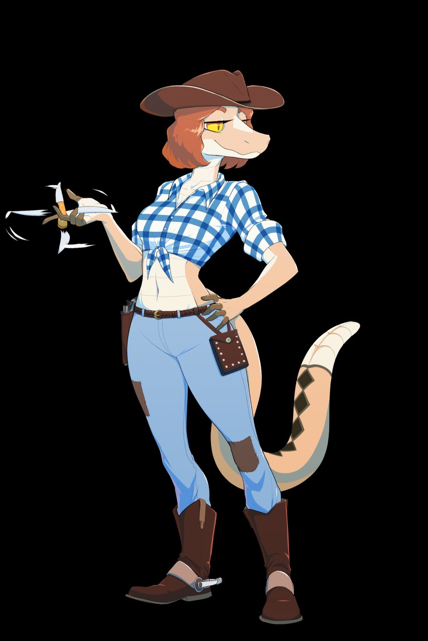 5_fingers anthro belt biped boots bottomwear breasts brown_body brown_scales clothed clothed_anthro clothed_female clothing cowboy_boots cowboy_hat cowboy_outfit denim denim_bottomwear denim_clothing female fingers footwear front_view hair hand_on_hip hat head_turned headgear headwear holding_object humanoid_hands jeans looking_aside markings medium_hair midriff navel non-mammal_breasts orange_hair pants pattern_clothing pattern_shirt pattern_topwear plaid plaid_clothing plaid_shirt plaid_topwear pose scales shirt shoes simple_background small_breasts smile solo spots spotted_markings standing tail tan_body tan_scales tied_shirt topwear transparent_background yellow_eyes protonmono cavemanon_studios snoot_game delilah_(snoot_game) fan_character reptile scalie snake alpha_channel colored full-length_portrait hi_res portrait