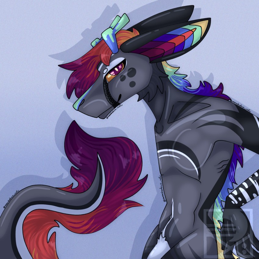 anthro antlers arm_markings back_mane biped chest_fur chest_markings ear_markings flirting flirting_look flirting_with_viewer genitals hair horn male male_anthro markings neck_tuft open_species penis penis_base pose shoulder_markings solo tail tail_tuft teaser teasing tuft moonshadows hybrid vernid 1:1