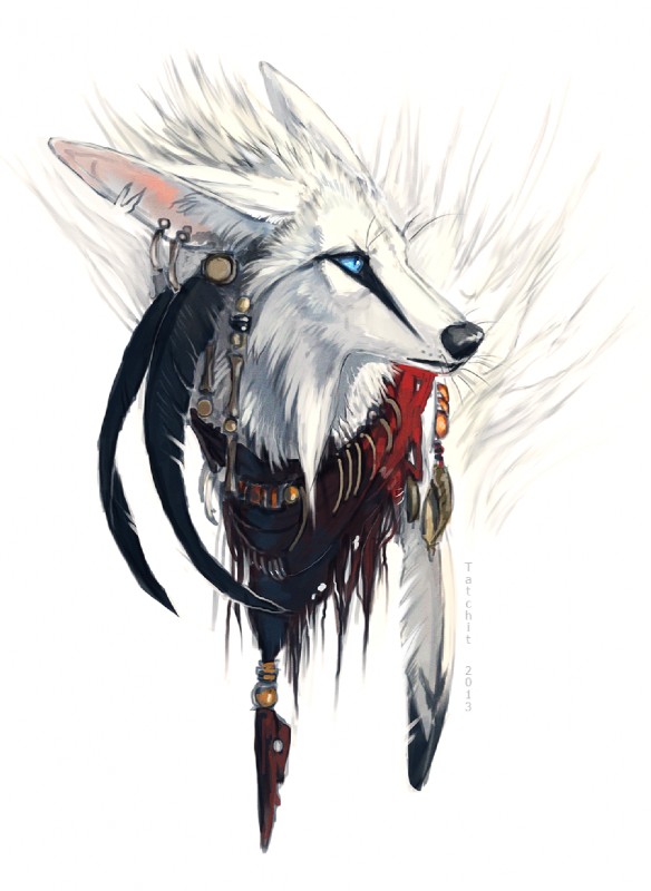 ambiguous_gender black_nose blue_eyes ear_piercing piercing simple_background solo white_background nukerooster fallion canid canine canis mammal wolf 2013 headshot_portrait hi_res portrait male_(lore)