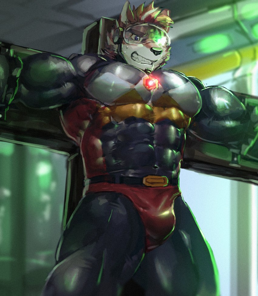 abs anthro big_muscles clothing fur huge_muscles male muscular muscular_anthro muscular_male pecs solo neumokun canid canine mammal absurd_res hi_res