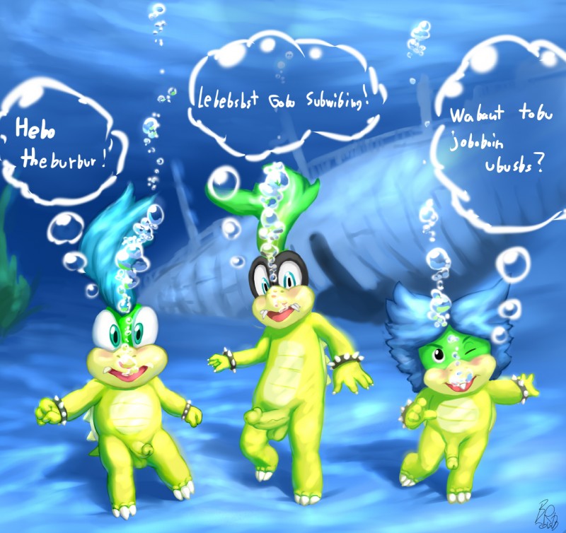 air_bubble anthro balls bubble dialogue erection front_view genitals group humanoid_genitalia humanoid_penis looking_at_viewer male male/male naughty_face nude open_mouth penis text tusks underwater water young young_anthro byondrage mario_bros nintendo iggy_koopa koopaling larry_koopa ludwig_von_koopa koopa scalie 2015 english_text hi_res signature brother_(lore) brothers_(lore) sibling_(lore)