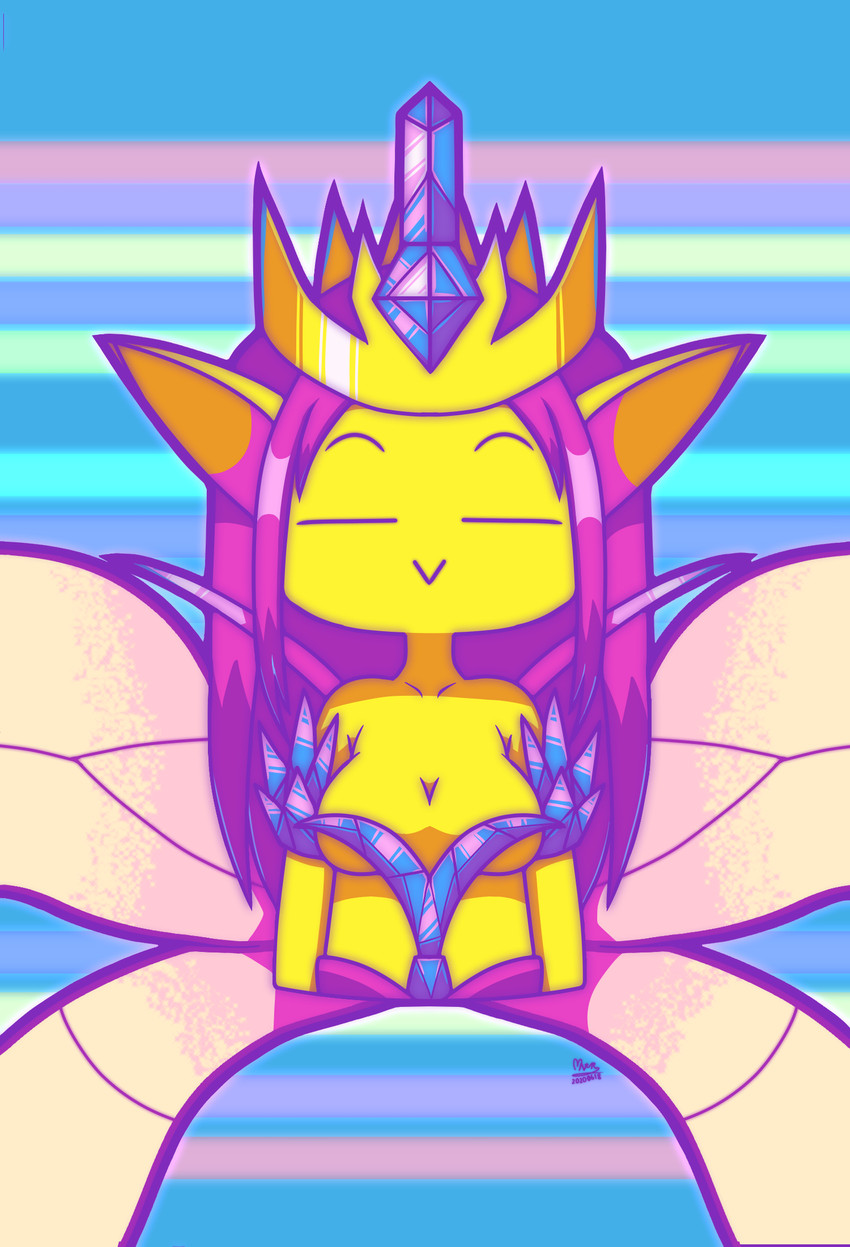 breasts crown eyes_closed female headgear humanoid_pointy_ears not_furry pointy_ears solo wings yellow_body neithr terraria empress_of_light humanoid hi_res