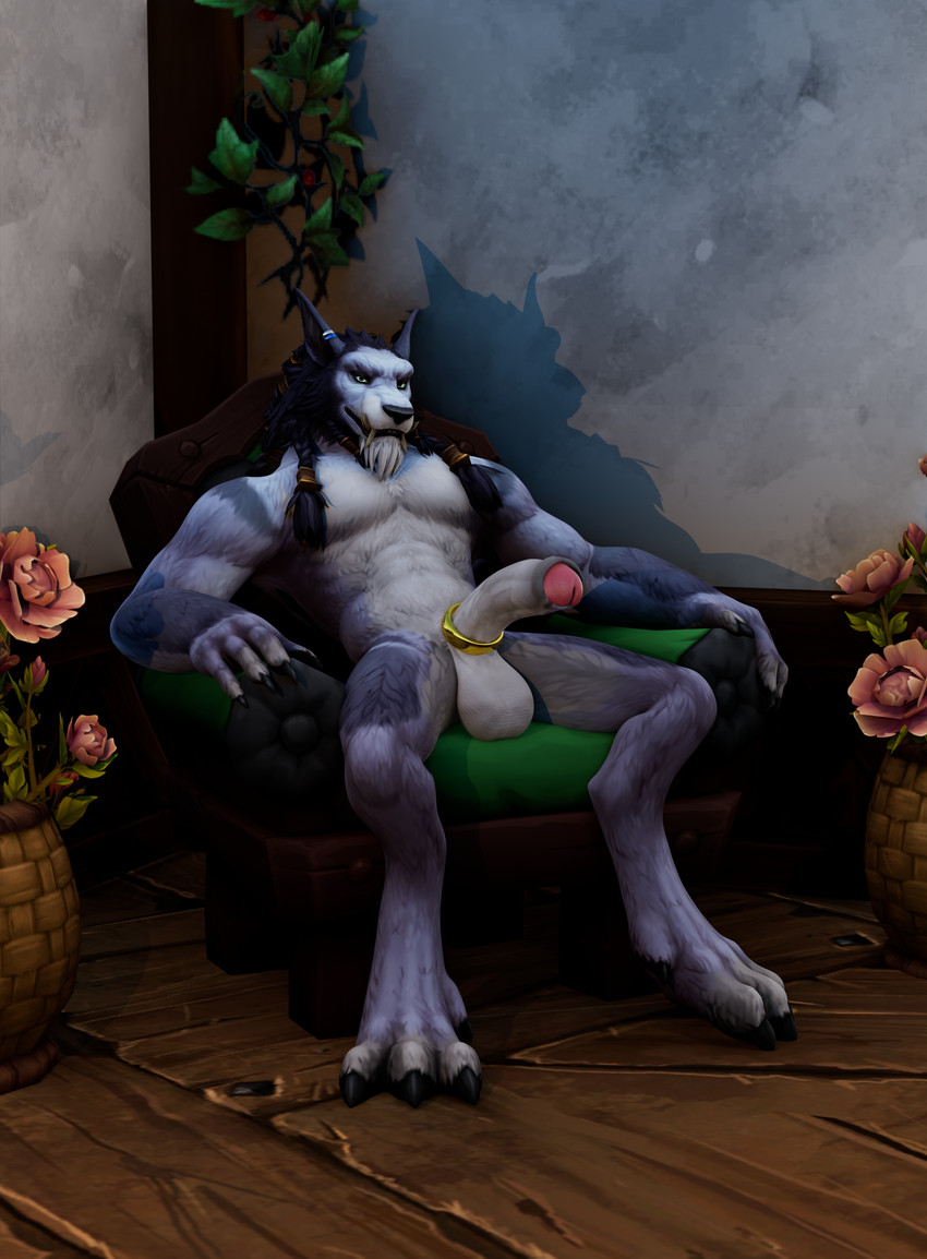 anthro balls big_balls big_penis black_nose braided_hair erection facial_hair fangs foreskin forest fur genitals glans goatee grey_body grey_fur hair hand_on_face hand_on_penis humanoid_genitalia humanoid_penis inside looking_at_viewer male muscular muscular_anthro muscular_male nude pecs penis plant solo spread_legs spreading tail teeth text tree vein veiny_penis nuber blizzard_entertainment warcraft canid mammal werecanid werecreature worgen 2026 3d_(artwork) absurd_res comic_sans digital_media_(artwork) hi_res