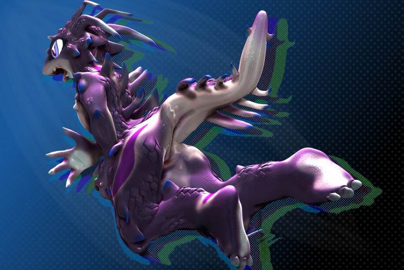 anthro blue_markings countershade_feet countershade_hands countershading drop_shadow feet male markings multicolored_outline open_mouth outline purple_body purple_eyes purple_scales scales shocked solo tail sdx3 mythology randrana dragon mythological_creature mythological_scalie scalie 3d_(artwork) digital_media_(artwork) full-length_portrait hi_res portrait