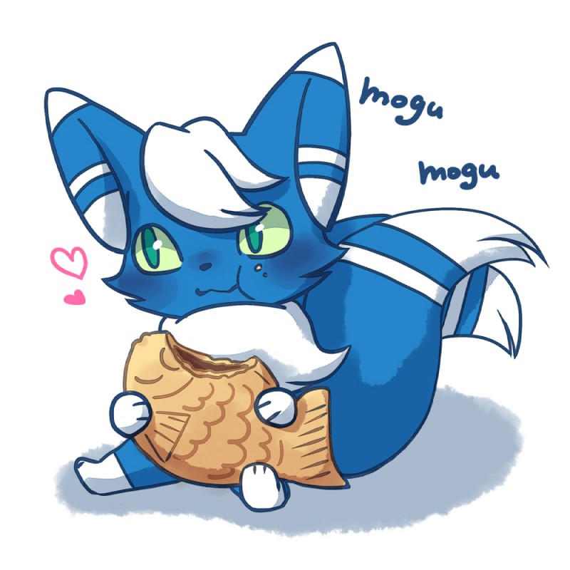 anthro candy chocolate dessert eating food heart_symbol kemono male simple_background solo taiyaki white_background japanese_meowstic nintendo pokemon generation_6_pokemon meowstic pokemon_(species) 1:1 male_(lore)