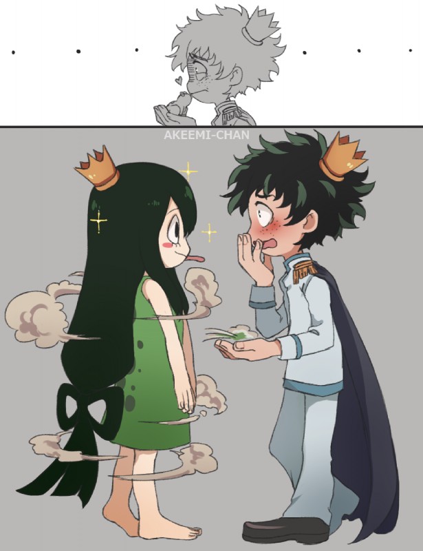 asui tsuyu, frog prince, and izuku midoriya (my hero academia) created by akeemi