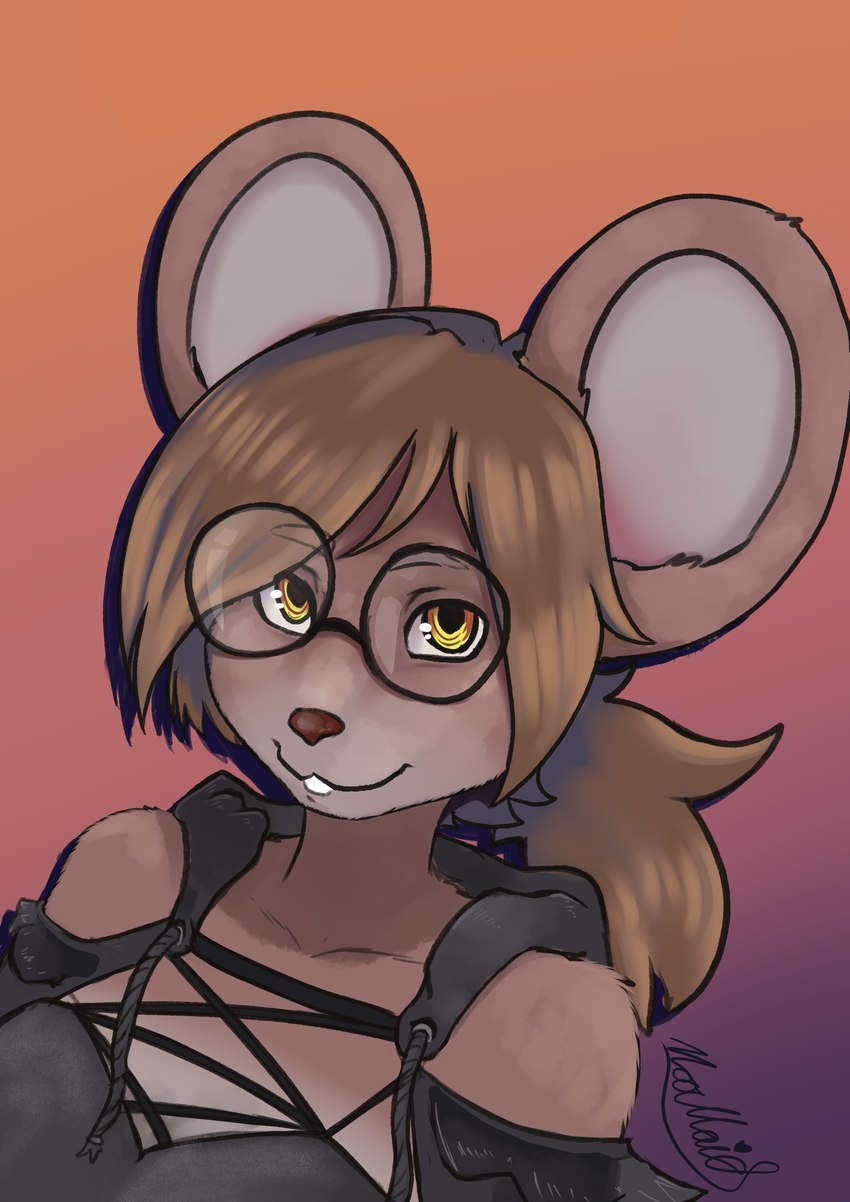 anthro breasts brown_body brown_fur brown_hair buckteeth eyewear female fur glasses hair looking_at_viewer round_glasses simple_background smile solo teeth moomaid ellie_(lazhannya) mammal murid murine rat rodent 2024 absurd_res digital_media_(artwork) hi_res