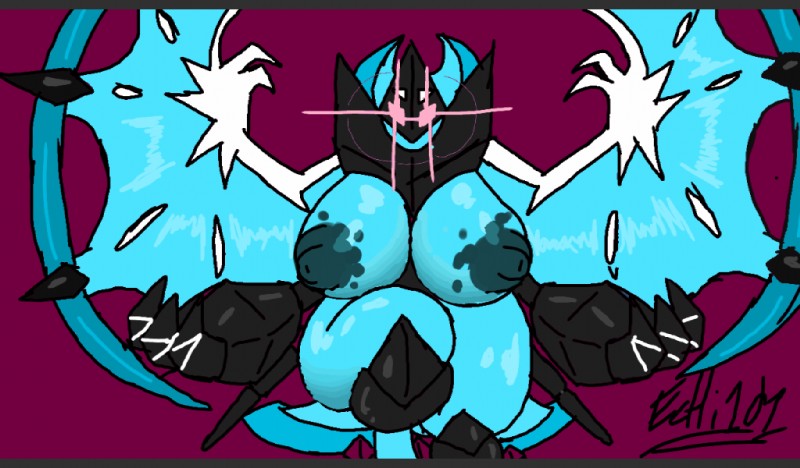 alternate_color anthro anthrofied big_breasts blue_nipples breasts female fusion glowing glowing_eyes nipples pink_eyes pokemorph solo thick_thighs wings echi101 nintendo pokemon bat dawn_wings_necrozma generation_7_pokemon legendary_pokemon lunala mammal necrozma pokemon_(species) letterbox