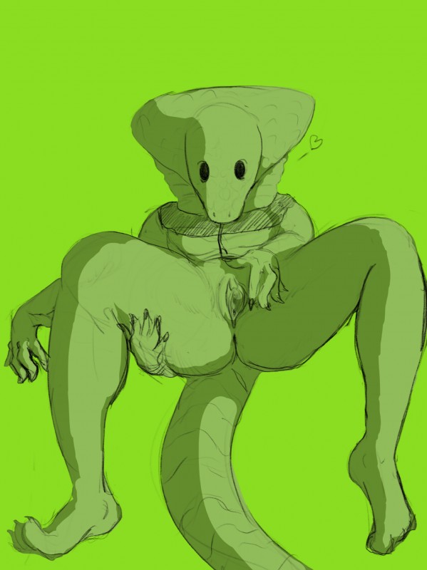 anthro black_and_green black_eyes female flat_chested genitals heart_symbol looking_at_viewer multi_limb pussy simple_background solo spread_pussy spreading totalgary dark_souls fromsoftware reptile scalie serpent_mage snake absurd_res hi_res monochrome