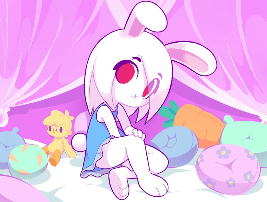 anthro big_eyes blue_nightgown clothing female fur hair nightgown pupils red_pupils solo white_body white_fur young young_anthro young_female starbirbz carrots_(starbirbz) lagomorph leporid mammal rabbit 2020 absurd_res digital_media_(artwork) hi_res