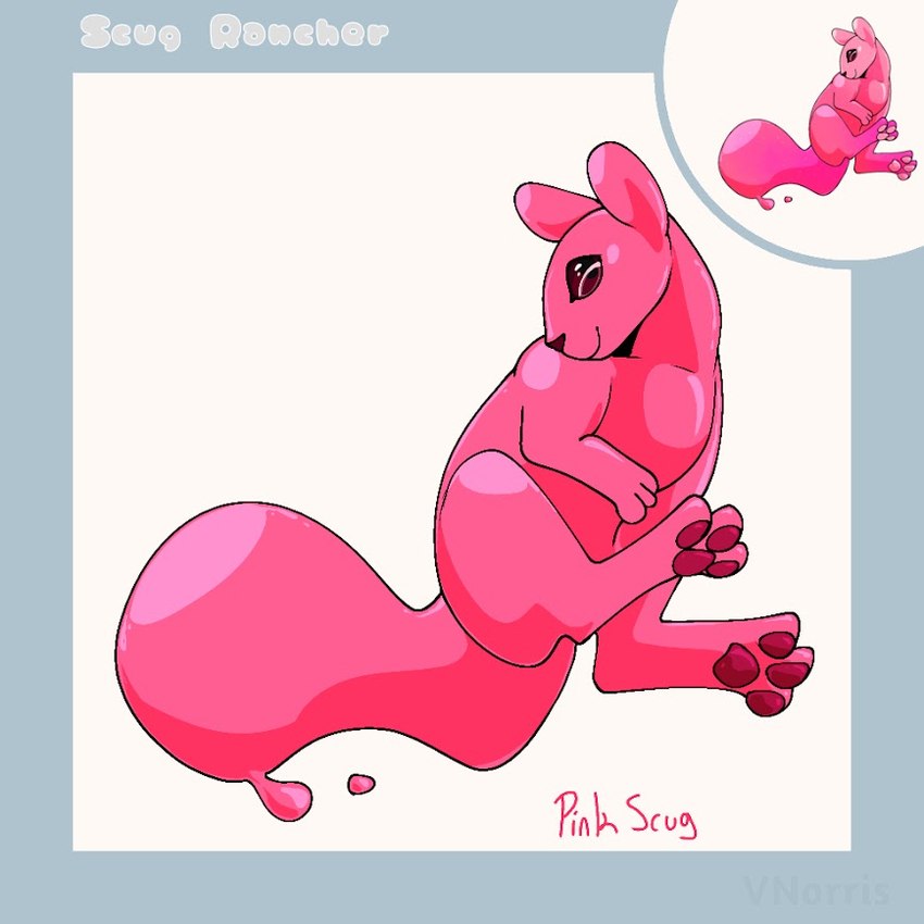 ambiguous_gender feral paws pink_body text puppetmaster13uwu rain_world slime_rancher videocult goo_creature pink_slime_(slime_rancher) slime_(slime_rancher) slugcat 1:1 cel_shading english_text shaded