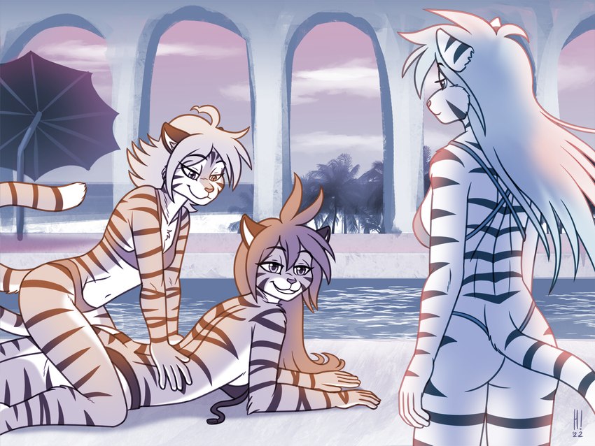 alternate_species anthro bikini bikini_bottom bikini_top breasts butt clothed clothed_anthro clothed_female clothing crossgender female female/female fur group hair mtf_crossgender navel striped_body striped_fur stripes swimming_pool swimwear topless topless_anthro topless_female trio two-piece_swimsuit water heresy_(artist) twokinds flora_(twokinds) ivy_(twokinds) tiger_trace trace_legacy felid keidran mammal pantherine tiger 2022 4:3 signature sketch