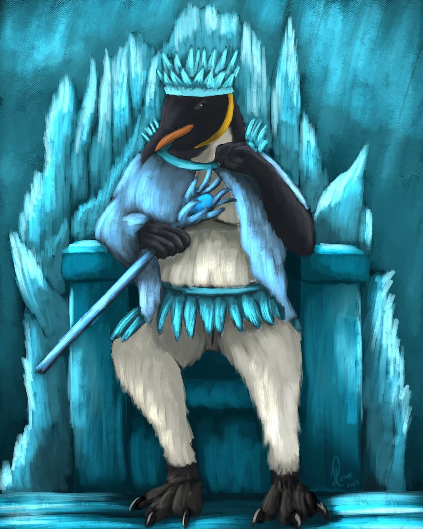 animal_genitalia anthro chair crown feathers furniture genital_slit genitals headgear ice magic male sitting solo staff throne yenocwolf birdtember avian bird emperor_penguin penguin 4:5 absurd_res digital_media_(artwork) digital_painting_(artwork) hi_res