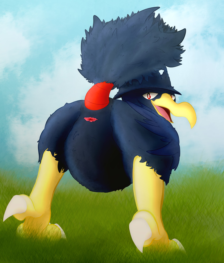 ambiguous_gender animal_genitalia ass_up avian_butt beak cloaca detailed_background feathers feet feral genitals grass looking_at_viewer looking_back outside plant presenting simple_background sky solo talons toes vagoncho nintendo pokemon linker avian generation_2_pokemon murkrow pokemon_(species) hi_res