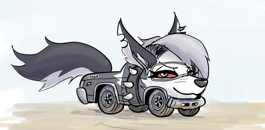 anthro bedroom_eyes car female grey_body light_truck looking_at_viewer machine narrowed_eyes pickup_truck red_eyes seductive smile solo truck vehicle what stormwolfbaron helluva_boss loona_(helluva_boss) living_car living_machine living_vehicle 2024