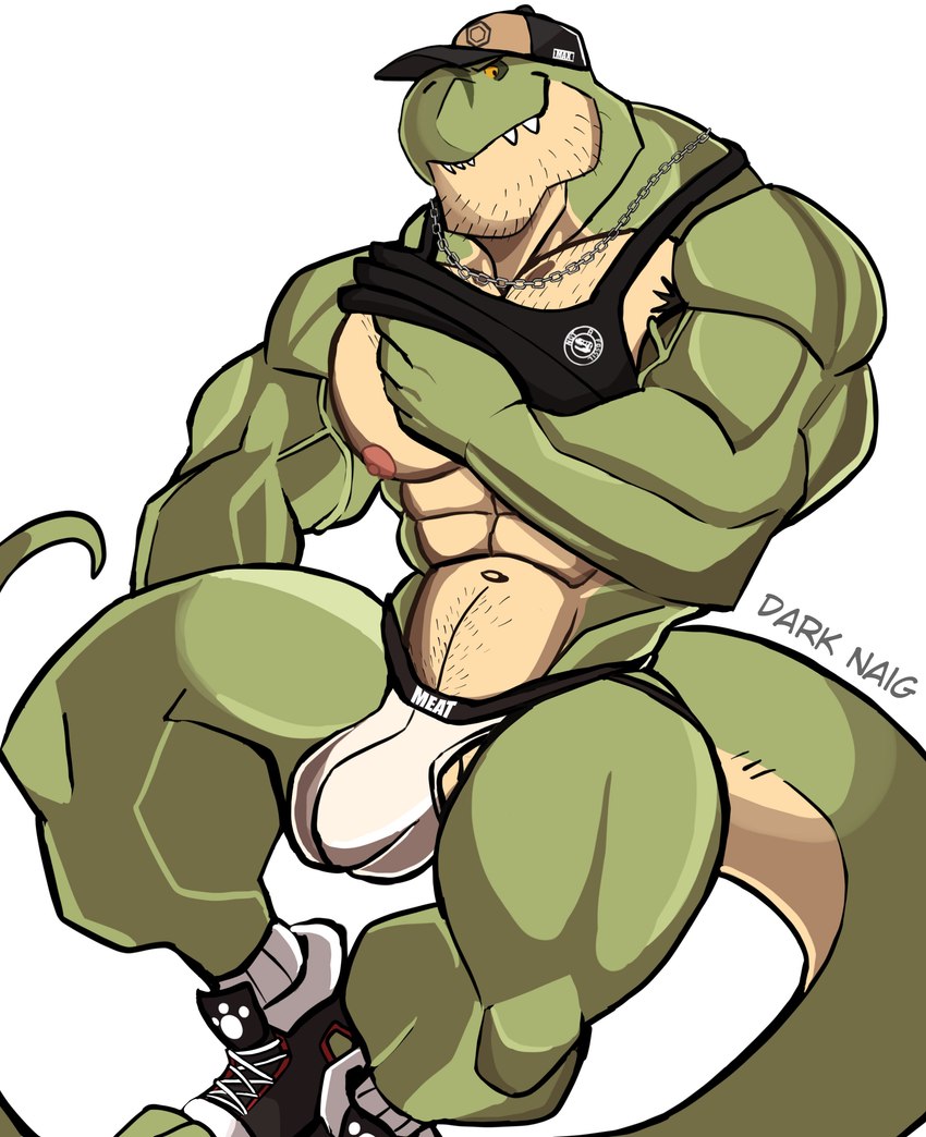 abs anthro armpit_hair barazoku baseball_cap biceps big_biceps big_bulge big_deltoids big_muscles big_pecs body_hair bulge chest_hair clothed clothing countershade_body countershade_face countershade_neck countershade_scales countershade_torso countershading deltoids facial_hair footwear green_arms green_body green_face green_fingers green_hands green_head green_legs green_neck green_scales happy_trail hat headgear headwear huge_deltoids huge_muscles jewelry jockstrap light_arms light_body light_chest light_eyes light_face light_fingers light_hands light_head light_legs light_neck looking_at_viewer male male_anthro manly mature_anthro mature_male monotone_arms monotone_chest multicolored_body multicolored_scales muscular muscular_anthro muscular_arms muscular_male navel neck_muscles necklace nipples non-mammal_nipples pecs pubes raised_clothing raised_shirt raised_tank_top raised_topwear scales shirt shoes simple_background sitting small_eyes smile socks solo tan_body tan_chest tan_countershading tan_face tan_head tan_neck tan_scales tank_top teeth thick_thighs toeless_footwear toeless_shoes toeless_socks topwear trapezius triceps two_tone_body two_tone_face two_tone_head two_tone_neck two_tone_scales underwear vein white_background yellow_eyes darknaigart jace_(darknaig) dinosaur prehistoric_species reptile scalie theropod tyrannosaurid tyrannosauroid tyrannosaurus tyrannosaurus_rex 2022 absurd_res artist_name colored digital_drawing_(artwork) digital_media_(artwork) hi_res