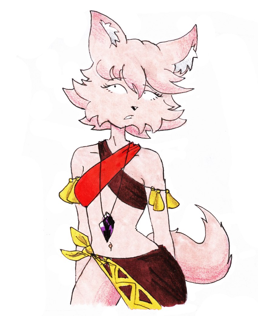 anthro bottomwear breasts cheek_tuft clothing collar collarbone curled_hair facial_tuft female hair inner_ear_fluff northwind short_hair skirt small_breasts solo tail tuft efradraws northwind_(efradraws) kasni_(efradraws) canid canine canis mammal wolf absurd_res hi_res marker_(artwork) traditional_media_(artwork)