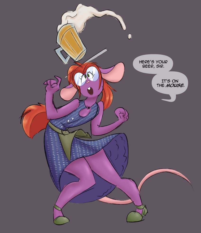 alcohol anthro beer beverage clothed clothing crossdressing dress eyewear femboy fur glasses green_eyes hair holidays male purple_body purple_fur red_hair gekookti rusheloc it's_on_the_mouse oktoberfest jamie_knox_(jamiekaboom) mammal mouse murid murine rodent colored_sketch hi_res meme sketch