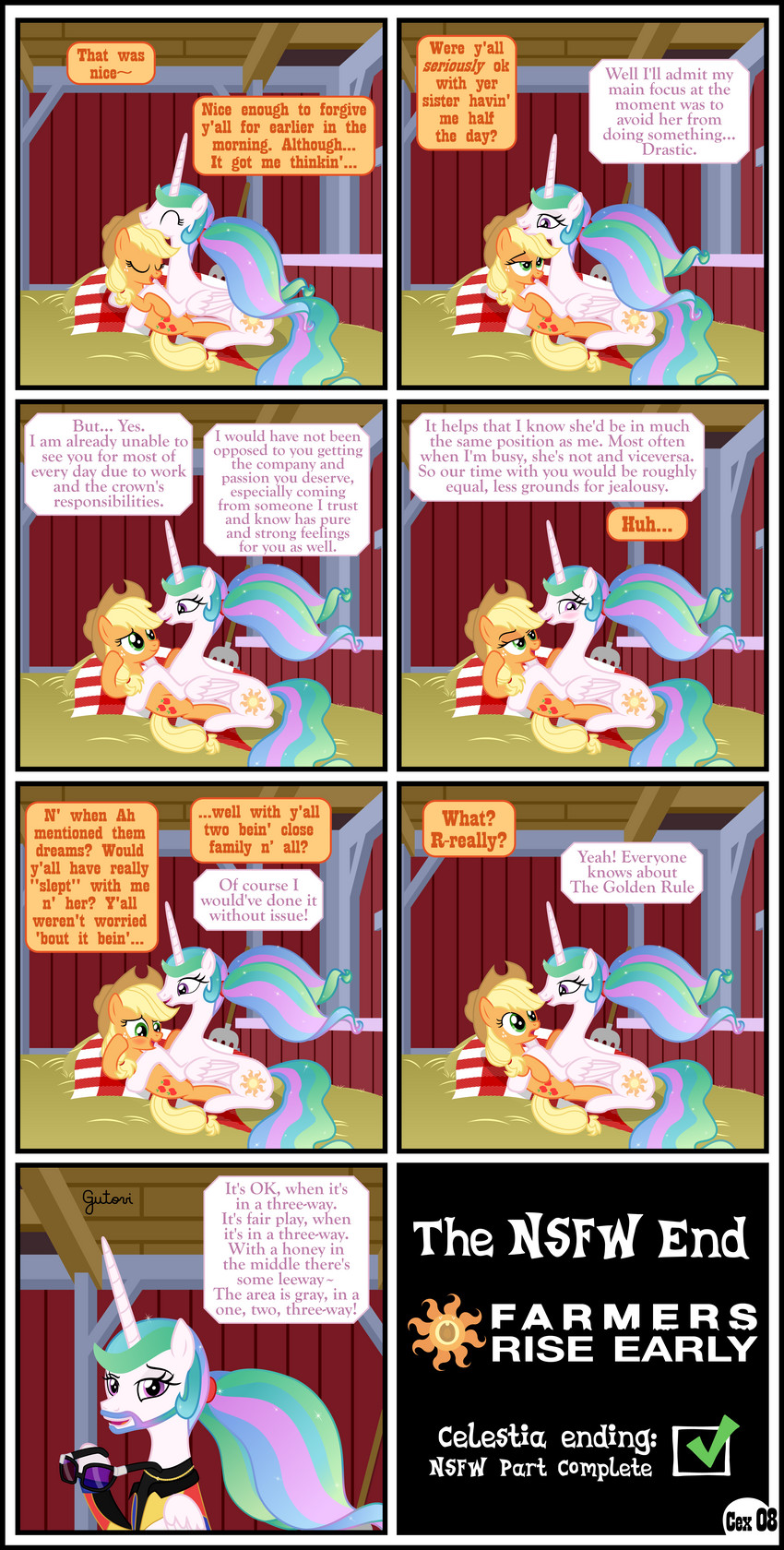 base_four_layout blonde_hair blush duo eight_frame_grid eight_frame_image eyewear female female/female feral feral_on_feral four_row_layout grid_layout hair horn larger_female size_difference smaller_female sunglasses text wings gutovi-kun friendship_is_magic hasbro my_little_pony mythology applejack_(mlp) princess_celestia_(mlp) equid equine mammal mythological_creature mythological_equine winged_unicorn absurd_res comic digital_media_(artwork) english_text hi_res