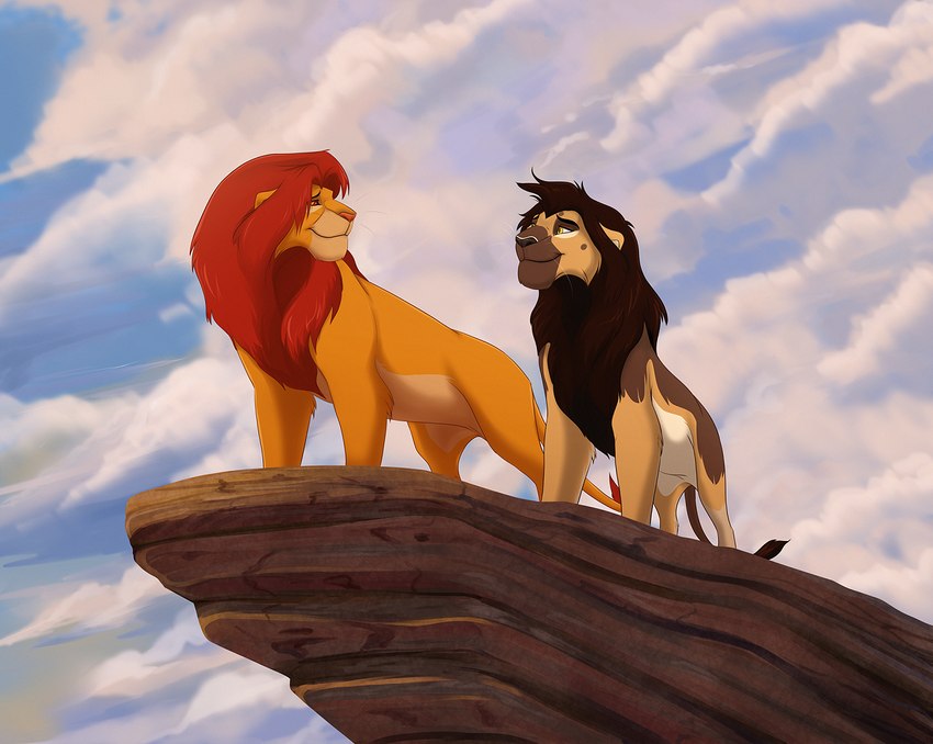 cloud countershade_face countershade_torso countershading duo feral male mane quadruped smile tail tail_tuft tuft malaika4 disney the_lion_king delta_x3 simba_(the_lion_king) felid lion mammal pantherine