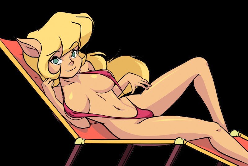 anthro big_breasts bikini blonde_hair breasts camel_toe chair clothed clothing female furniture hair lounge_chair navel nipple_outline one-piece_swimsuit simple_background skimpy sling_bikini solo swimwear transparent_background two-piece_swimsuit pepipopo hanna-barbera swat_kats callie_briggs domestic_cat felid feline felis mammal 2016 alpha_channel