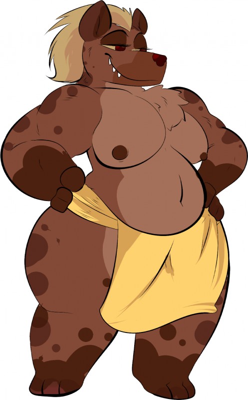 anthro belly big_breasts bottomwear breasts clothed clothing female hair huge_thighs loincloth nipples overweight overweight_anthro overweight_female simple_background solo thick_thighs topless white_background squiddy62 briar_patch_(tectael) gnoll hyena mammal spotted_hyena hi_res