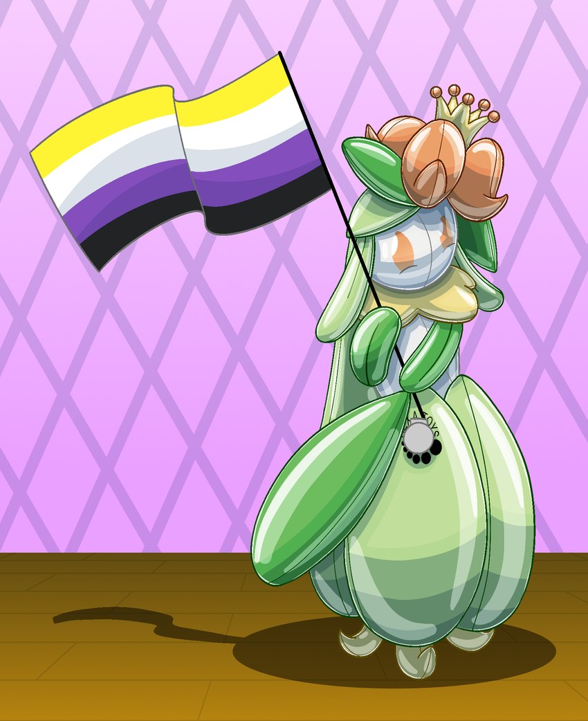 abstract_background ambiguous_gender crown flag flag_(object) headgear holding_flag holding_object inflatable lgbt_pride nonbinary_pride_colors plant pool_toy pride_color_flag pride_colors solo bladedragoon7575 nintendo pokemon hexatoy animate_inanimate elemental_creature elemental_humanoid flora_fauna generation_5_pokemon humanoid lilligant living_inflatable plant_humanoid pokemon_(species) hi_res nonbinary_(lore)