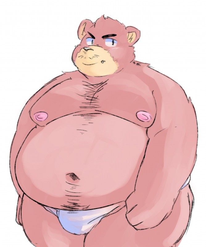 anthro belly blush clothing cute_fangs fangs fur male moobs navel nipples overweight overweight_anthro overweight_male pink_body pink_fur simple_background solo teeth underwear white_background guacamolesenpai inushishigami mouse_sully bear mammal 2019 absurd_res hi_res